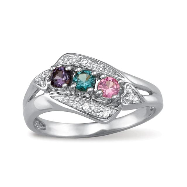 Mother's 3.0mm Birthstone Bypass Hearts Ring by ArtCarved (2-4 Stones)