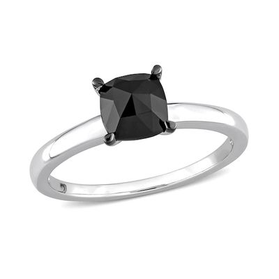 1 CT. Cushion-Cut Black Diamond Solitaire Ring in 10K White Gold