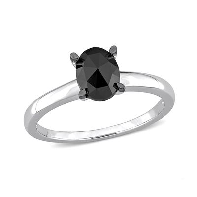 1 CT. Oval Black Diamond Solitaire Ring in 10K White Gold