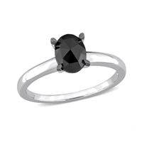 1 CT. Oval Black Diamond Solitaire Ring 10K White Gold