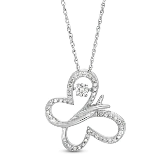 Diamond Accent Tilted Butterfly Pendant in Sterling Silver