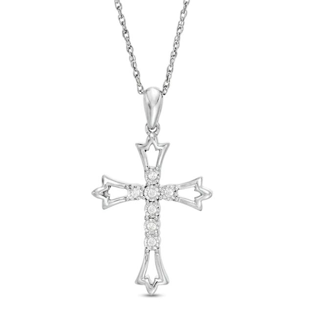 1/20 CT. T.w. Diamond Leaf-Ends Cross Pendant in Sterling Silver