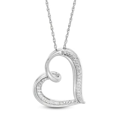 1/15 CT. T.w. Diamond Tilted Ribbon Heart Pendant in Sterling Silver