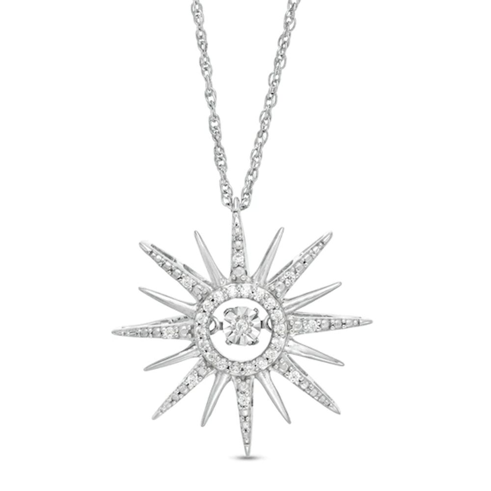 0.09 CT. T.w. Diamond Sunburst Pendant in Sterling Silver