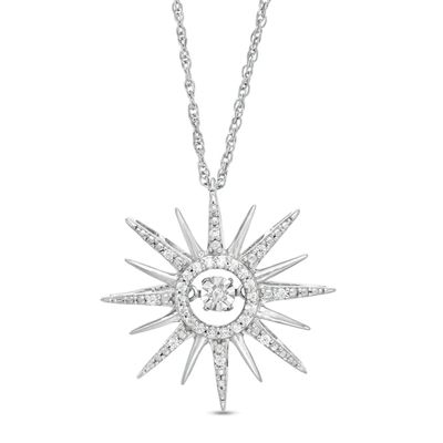 0.09 CT. T.w. Diamond Sunburst Pendant in Sterling Silver