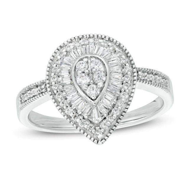 3/8 CT. T.w. Composite Teardrop Diamond Frame Vintage-Style Ring in Sterling Silver