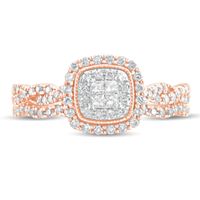 1/2 CT. T.w. Princess-Cut Quad Diamond Frame Twist Shank Bridal Set in 10K Rose Gold