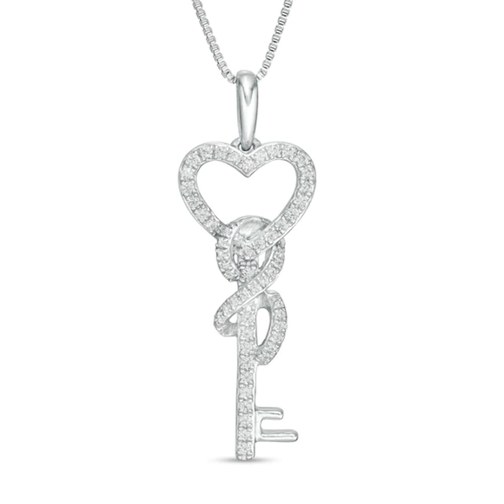 1/4 CT. T.w. Diamond Heart-Top Key with Infinity Ribbon Pendant in Sterling Silver