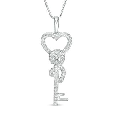 1/4 CT. T.w. Diamond Heart-Top Key with Infinity Ribbon Pendant in Sterling Silver