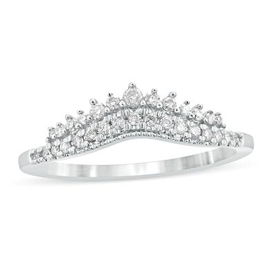 1/5 CT. T.w. Diamond Crown Contour Vintage-Style Anniversary Band in 10K White Gold