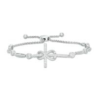 3/8 CT. T.w. Diamond Sideways Cross with Infinity Bolo Bracelet in Sterling Silver - 9.0"