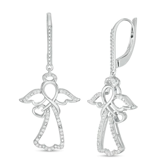 1/4 CT. T.w. Diamond Infinity Angel with Heart Drop Earrings in Sterling Silver