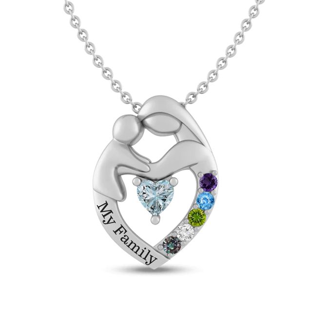 Birthstone Engravable Motherly Love Pendant (2-6 Stones and 1 Line)