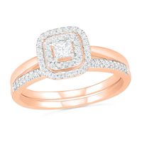 3/8 CT. T.w. Princess-Cut Diamond Double Cushion Frame Bridal Set in 10K Rose Gold