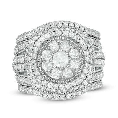 2-1/4 CT. T.w. Composite Diamond Cushion Frame Multi-Row Vintage-Style Three Piece Bridal Set in 10K White Gold
