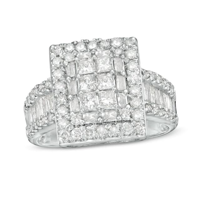 1-1/2 CT. T.w. Princess-Cut Diamond Frame Multi-Row Engagement Ring in 10K White Gold