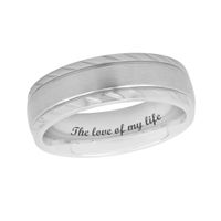 Men's 7.0mm Satin Inlay Diamond-Cut Bevelled Edge Comfort-Fit Engravable Wedding Band in Stainless Steel (1 Line)