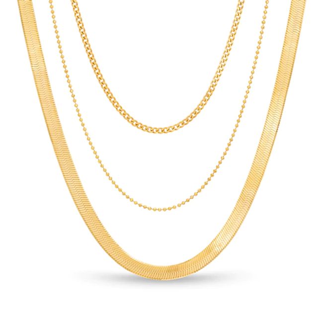 Made in Italy Herringbone Chain Triple Strand Necklace in Sterling Silver with 18K Gold Plate