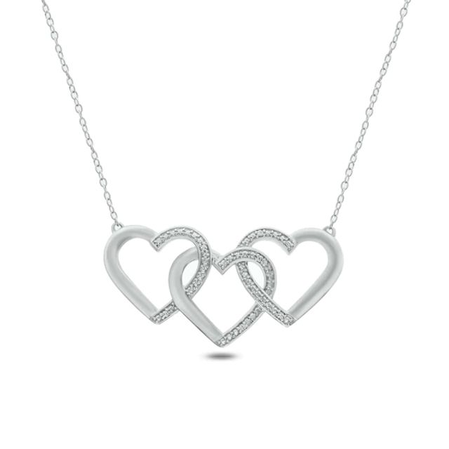 Diamond Accent Triple Interlocking Hearts Necklace in Sterling Silver