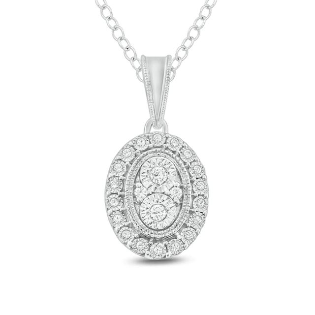 1/10 CT. T.w. Composite Diamond Oval Frame Vintage-Style Pendant in Sterling Silver