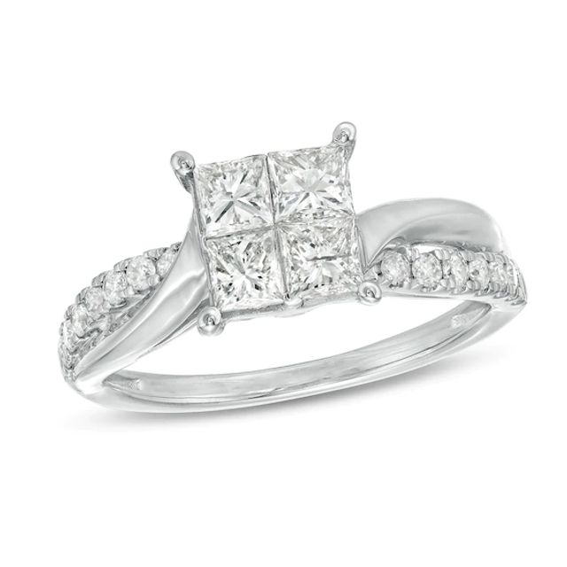 1 CT. T.w. Princess-Cut Quad Diamond Twist Shank Engagement Ring in 14K White Gold