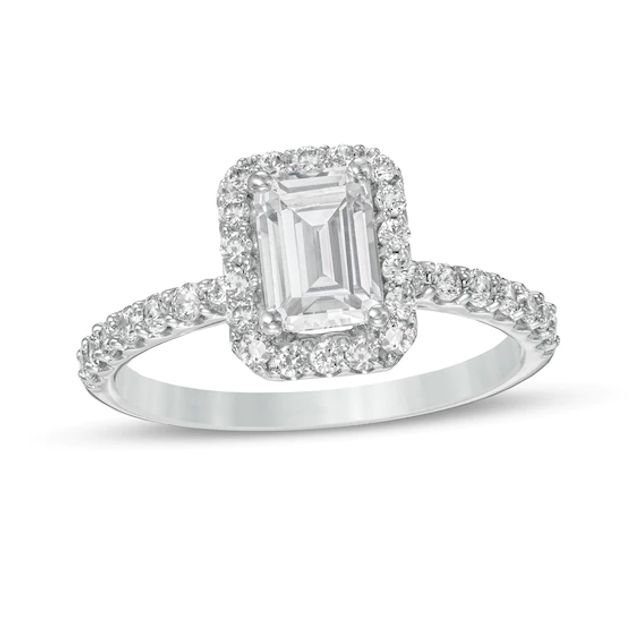 1-1/2 CT. T.w. Certified Emerald-Cut Lab-Created Diamond Frame Engagement Ring in 14K White Gold (F/Vs2)