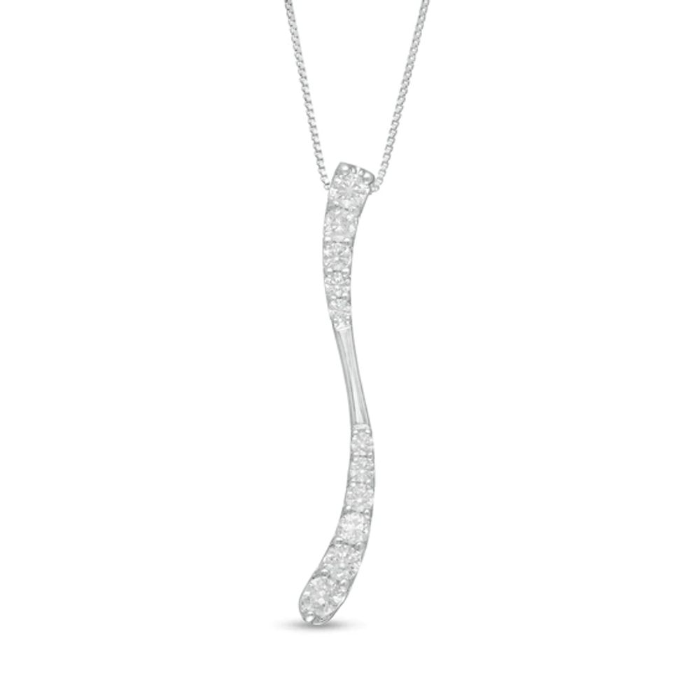 7/8 CT. T.w. Journey Diamond Linear Wave Pendant in 10K White Gold