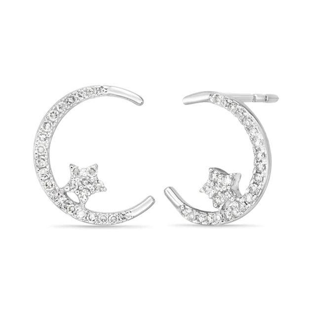1/5 CT. T.w. Diamond Crescent Moon and Star Stud Earrings in 10K White Gold