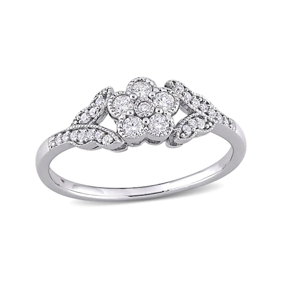 1/4 CT. T.w. Diamond Flower and Leaves Vintage-Style Ring in Sterling Silver