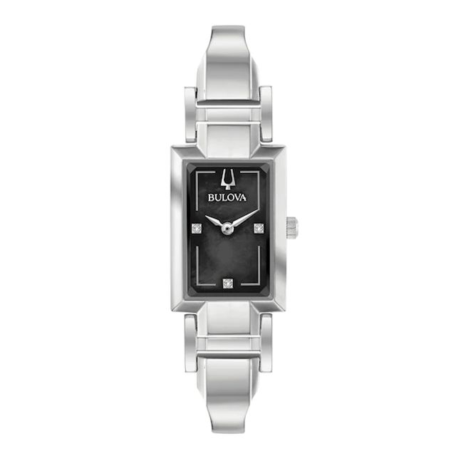Ladies' Bulova Diamond Accent Bangle Watch with Rectangular Black Mother-of-Pearl Dial (Model: 96P209)