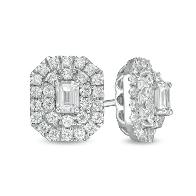 1 CT. T.w. Certified Emerald-Cut Lab-Created Diamond Octagonal Double Frame Stud Earrings in 14K White Gold (F/Si2)