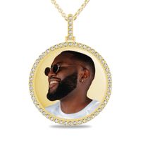 1-1/4 CT. T.w. Diamond Frame Engravable Photo Medallion Pendant in 10K Gold (1 Image and 4 Lines)