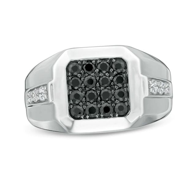 Men's 1 CT. T.w. Octagonal Composite Enhanced Black and White Diamond Stepped Edge Ring in Sterling Silver - Size 10