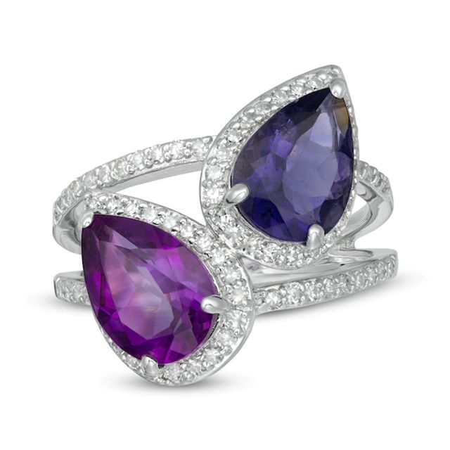 Marilyn Monroeâ¢ Collection Pear-Shaped Amethyst and Iolite with 1/2 CT. T.w. Diamond Ring in Sterling Silver