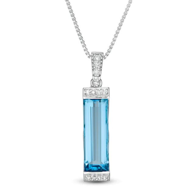 Marilyn Monroeâ¢ Collection Emerald-Cut Swiss Blue Topaz and 1/15 CT. T.w. Diamond Border Pendant in Sterling Silver