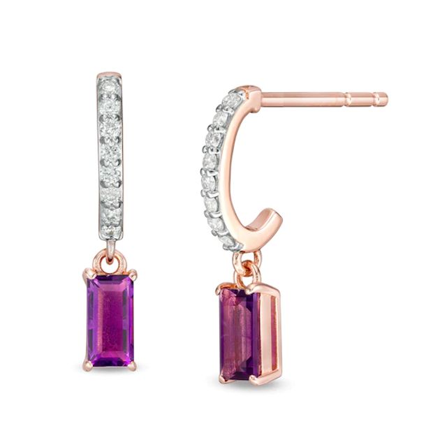 Marilyn Monroeâ¢ Collection Baguette Amethyst and 1/6 CT. T.w. Diamond Earrings in Sterling Silver with 18K Rose GP