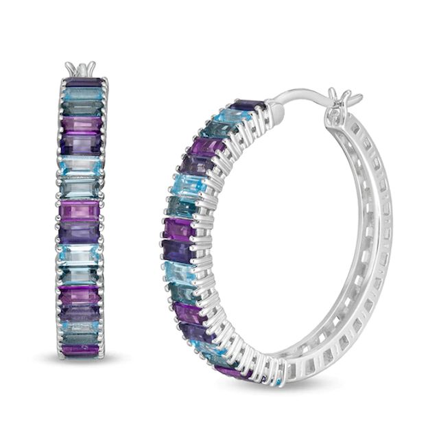 Marilyn Monroeâ¢ Collection Baguette Multi-Gemstone Hoop Earrings in Sterling Silver