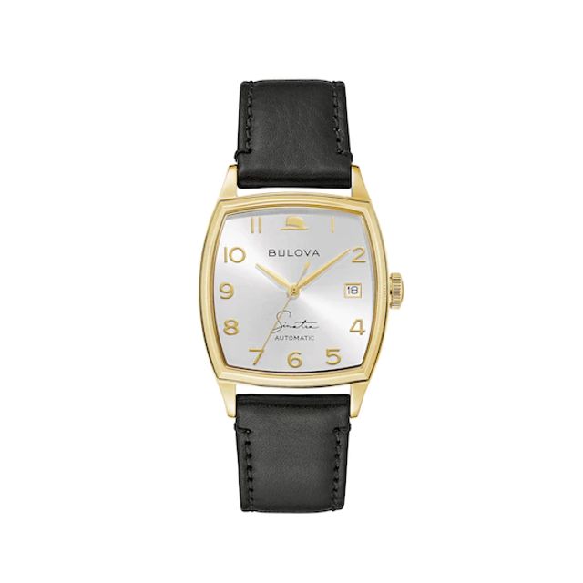 Men's Bulova Frank Sinatra 'Young At Heart' Collection Gold-Tone Strap Watch with Silver-Tone Dial (Model: 97B197)