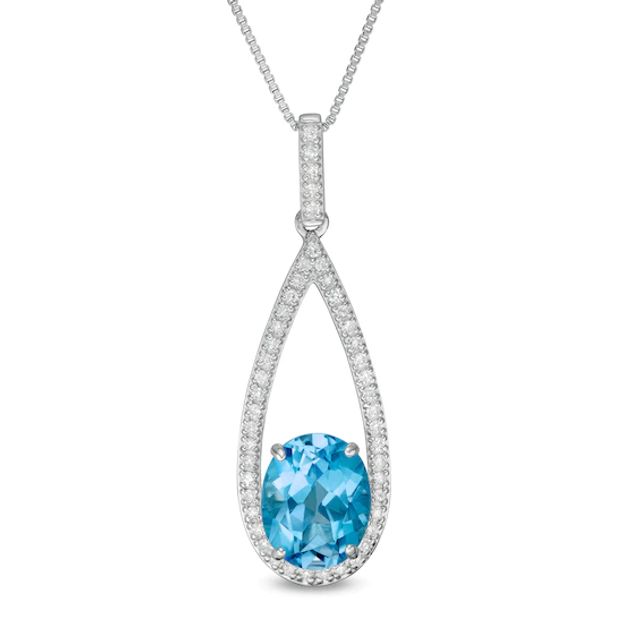 Marilyn Monroeâ¢ Collection Oval Swiss Blue Topaz and 1/5 CT. T.w. Diamond Frame Teardrop Pendant in Sterling Silver