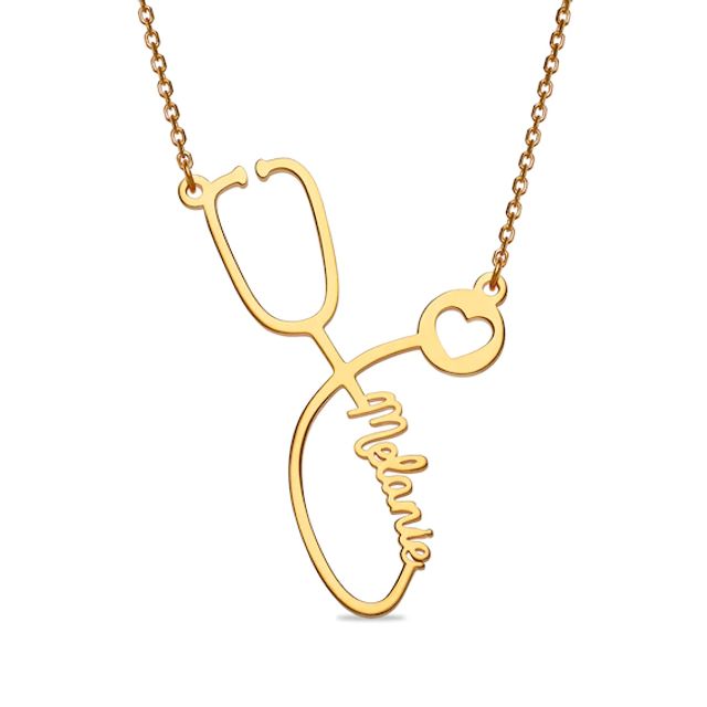 Script Name with Cut-Out Heart Loop Stethoscope Necklace (1 Line) - 20"