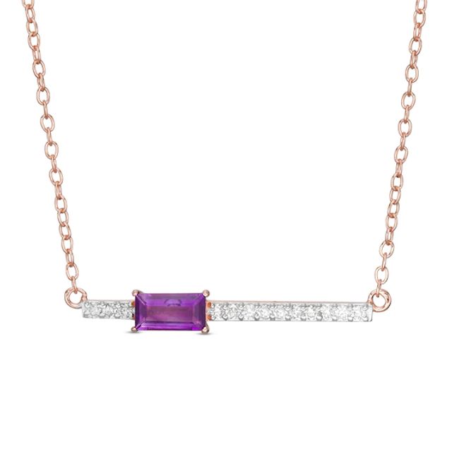 Marilyn Monroeâ¢ Collection Baguette Amethyst and 1/8 CT. T.w. Diamond Bar Necklace in Sterling Silver with 18K Rose GP