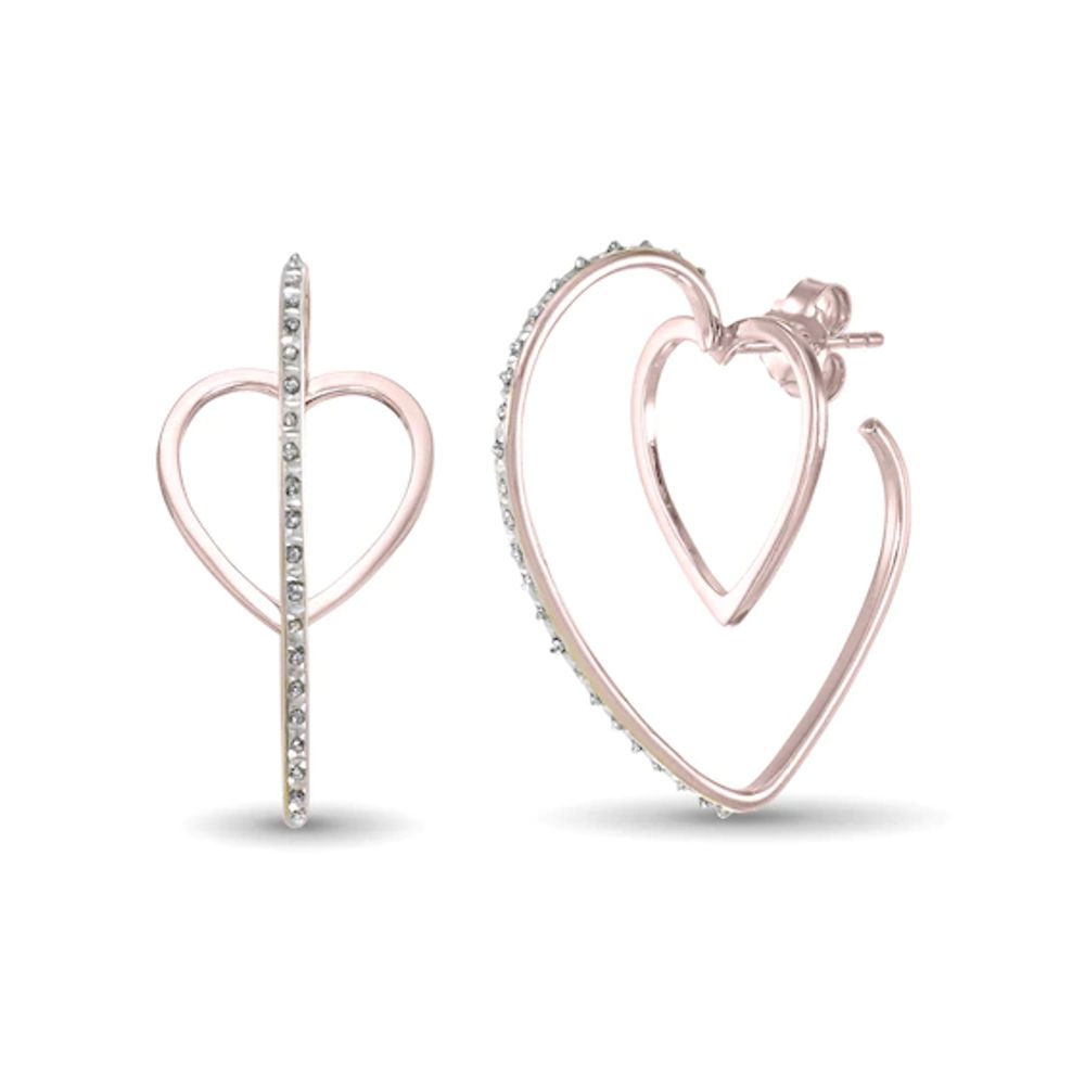 Diamond Fascinationâ¢ Heart-Shaped Hoop Earrings in Sterling Silver with 18K Rose Gold Plate