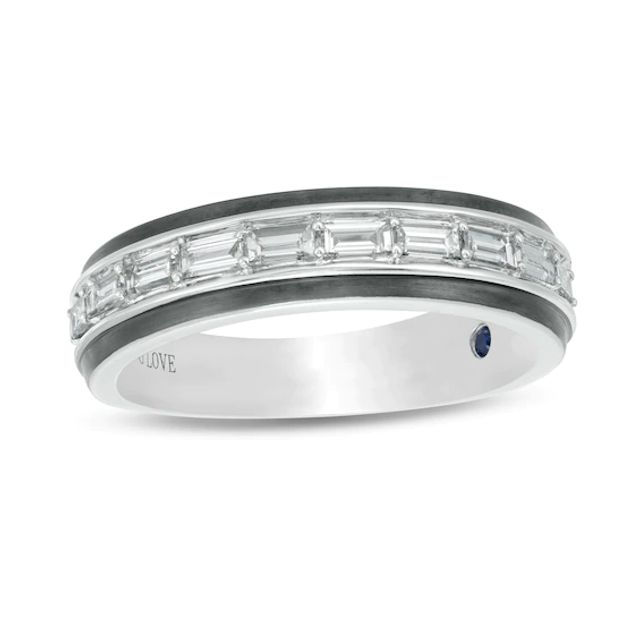 Vera Wang Love Collection Men's 1/2 CT. T.w. Baguette Diamond Wedding Band in 14K White Gold and Black Rhodium