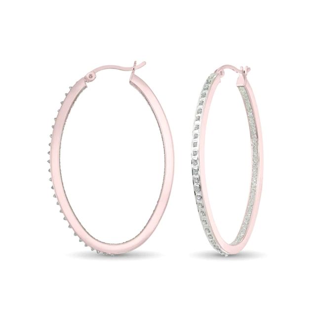 Diamond Fascinationâ¢ 45.0 x 30.0mm Oval Hoop Earrings in Sterling Silver with 18K Rose Gold Plate