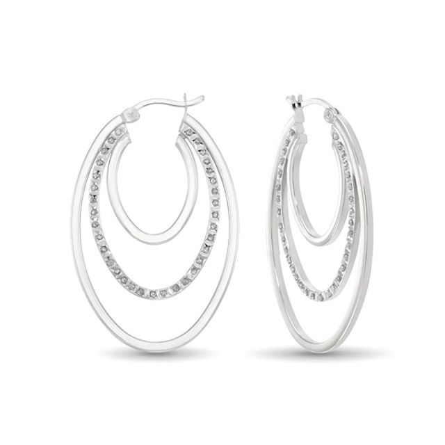 Diamond Fascinationâ¢ 40.0 x 25.0mm Triple Layer Hoop Earrings in Sterling Silver with Platinum Plate