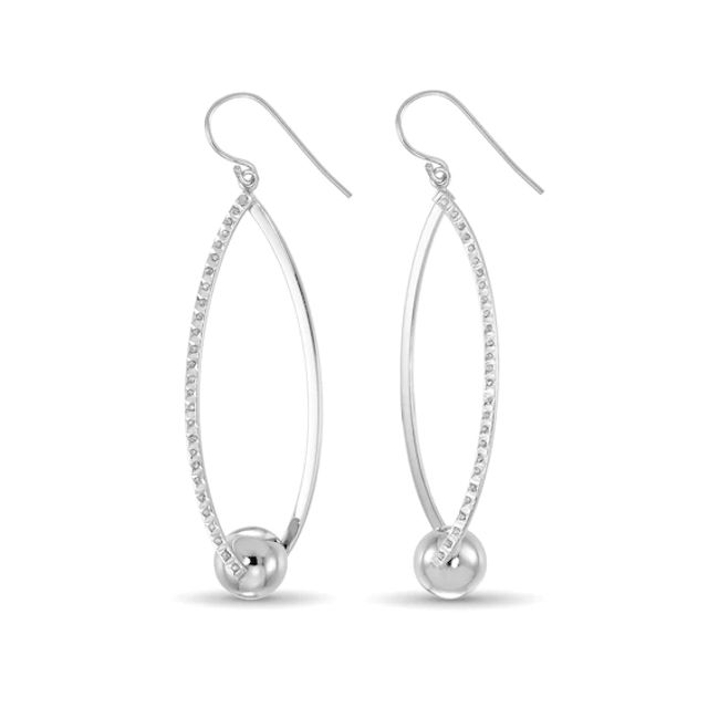 Diamond Fascinationâ¢ 65 x 18mm Marquise Shape with Ball Dangle Drop Earrings in Sterling Silver with Platinum Plate