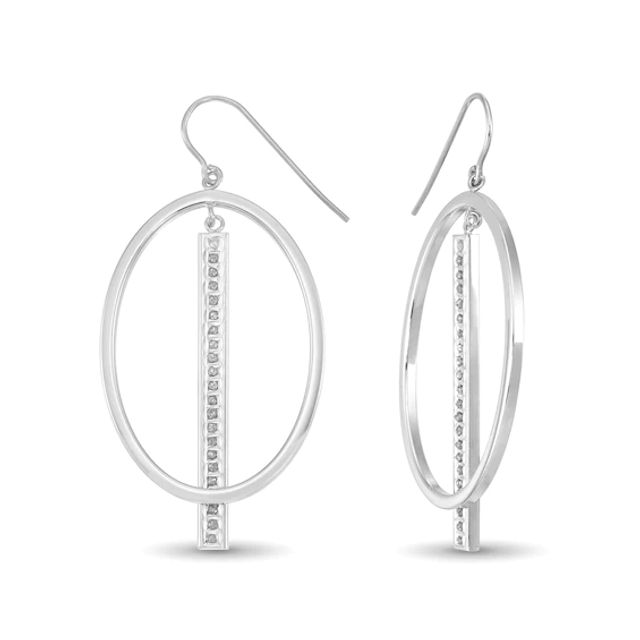 Diamond Fascinationâ¢ 58.0mm Oval with Vertical Bar Dangle Earrings in Sterling Silver with Platinum Plate