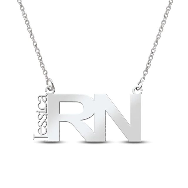 "Rn" Nurse Vertical Name Necklace (1 Line)