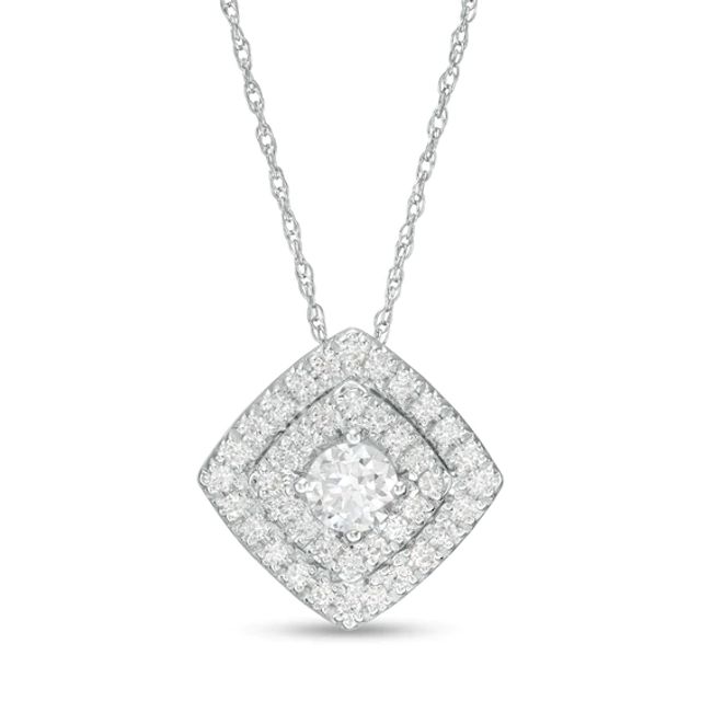 1/2 CT. T.w. Diamond Tilted Double Cushion Frame Pendant in 10K White Gold