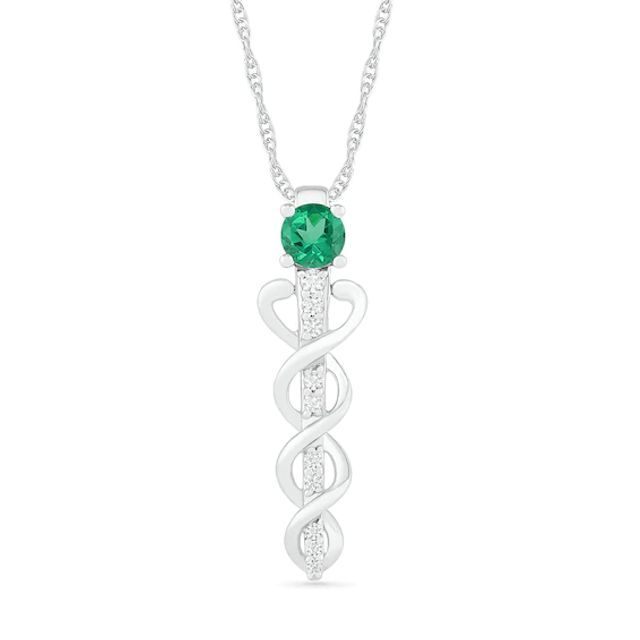 4.0mm Lab-Created Emerald and White Sapphire Caduceus Pendant in Sterling Silver